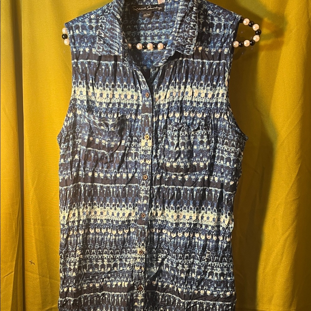 French Laundry Button Front Blue Pattern Dress